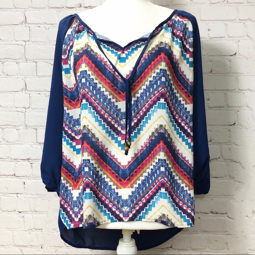 EUC Rewind Geometric Peasant Blouse Top Lace M